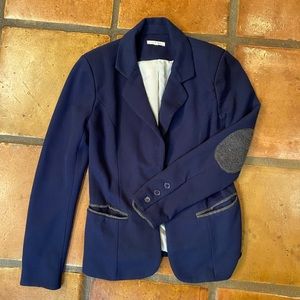 EUC 41 Hawthorn Navy Blue Knit Blazer with Grey Elbow Patches, size XS.